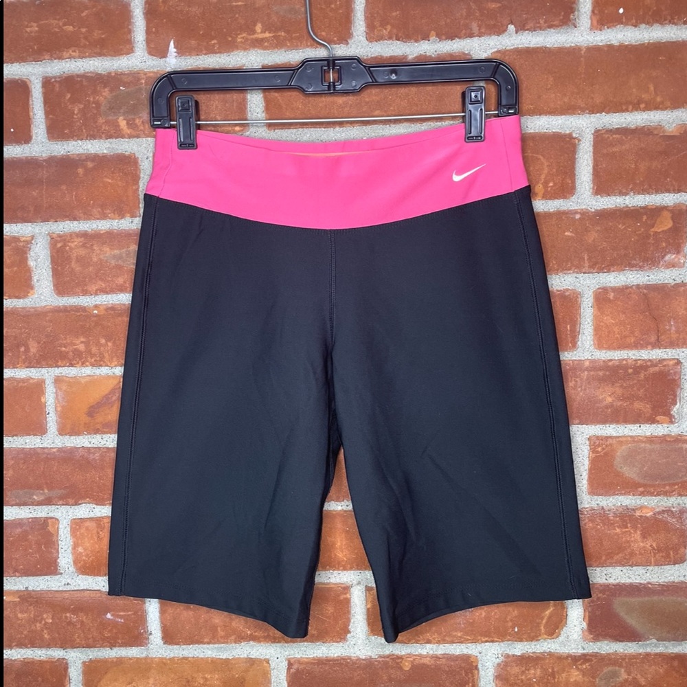 Nike vintage Y2K black long athletic biker shorts with pink band